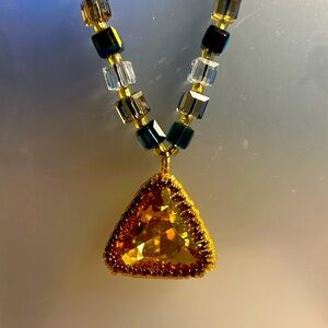 Swarovski crystal topaz with multi cubes bead necklace hand beaded sparkly